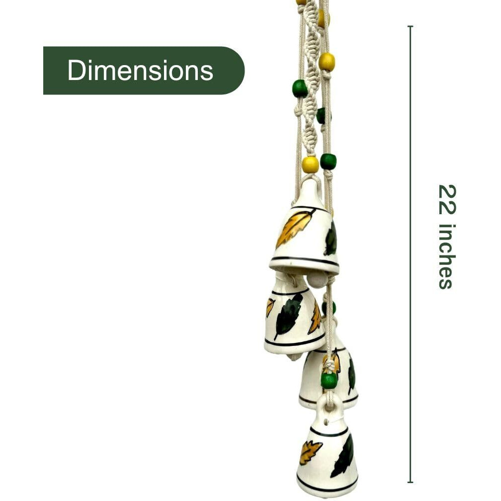 Gathari Macrame Symphony, 4 Mini Ceramic Bells Home Wall Dcor Handmade Home Wall Dcor, Wind Chime. (Yellow & Green)