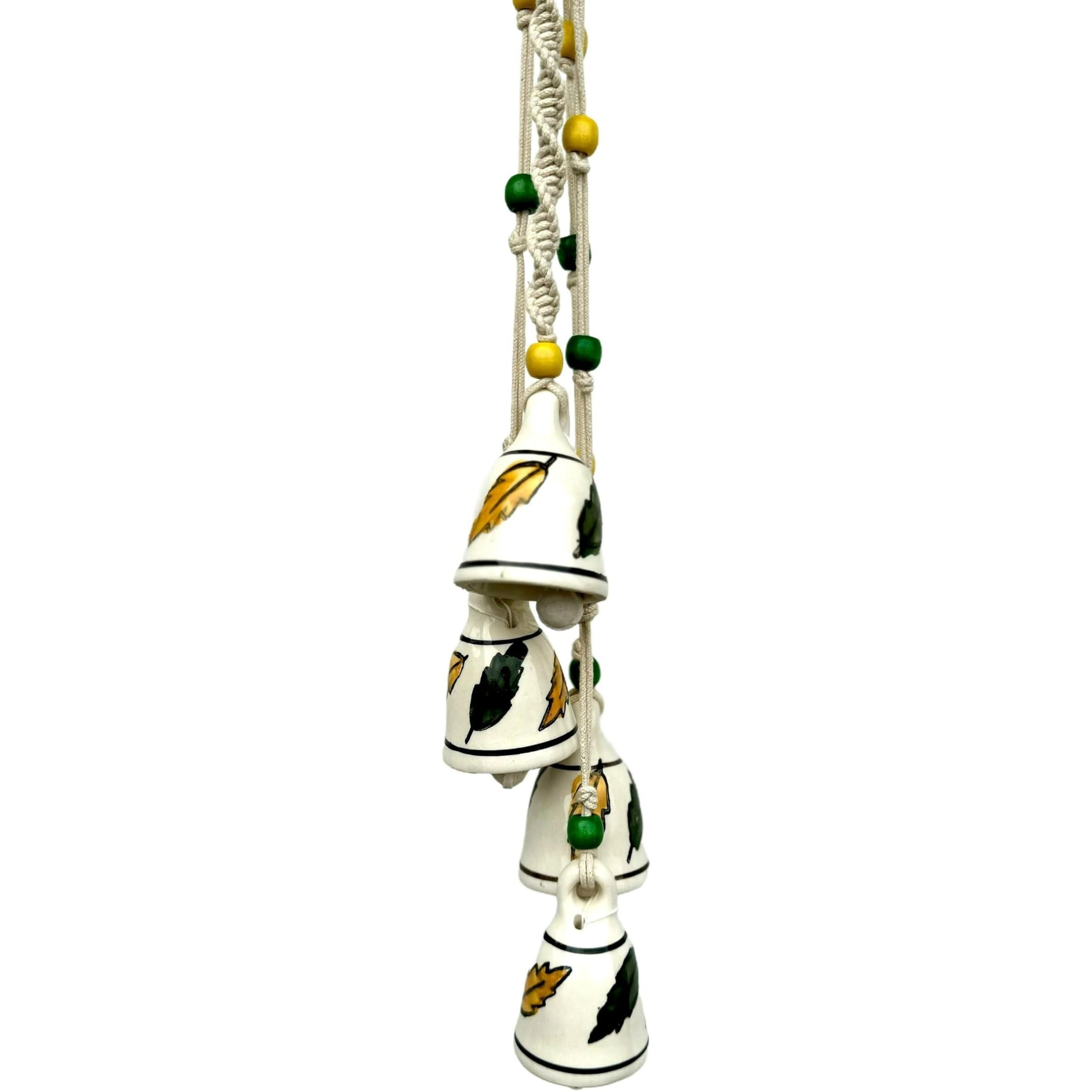 Gathari Macrame Symphony, 4 Mini Ceramic Bells Home Wall Dcor Handmade Home Wall Dcor, Wind Chime. (Yellow & Green)