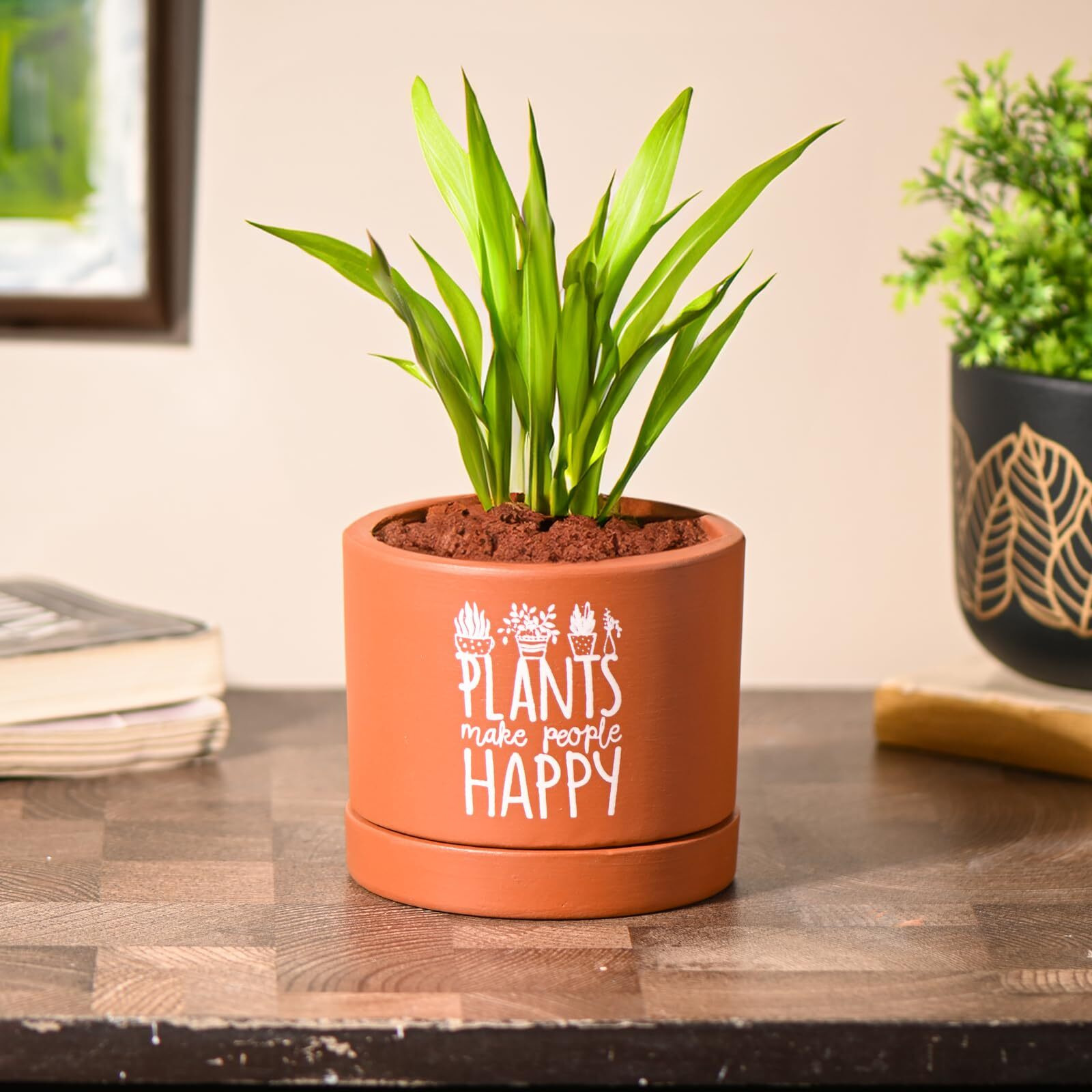 Gathari Terracotta Table Planters for Living Room Indoor Pot for Plant - Planters Pot for Home Decoration Plant Pot for Indoor Plants Pots for Plants (Plant Not Included) (Happy with Tray)