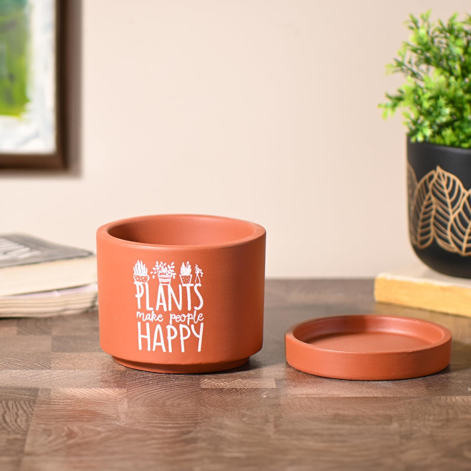 Gathari Terracotta Table Planters for Living Room Indoor Pot for Plant - Planters Pot for Home Decoration Plant Pot for Indoor Plants Pots for Plants (Plant Not Included) (Happy with Tray)