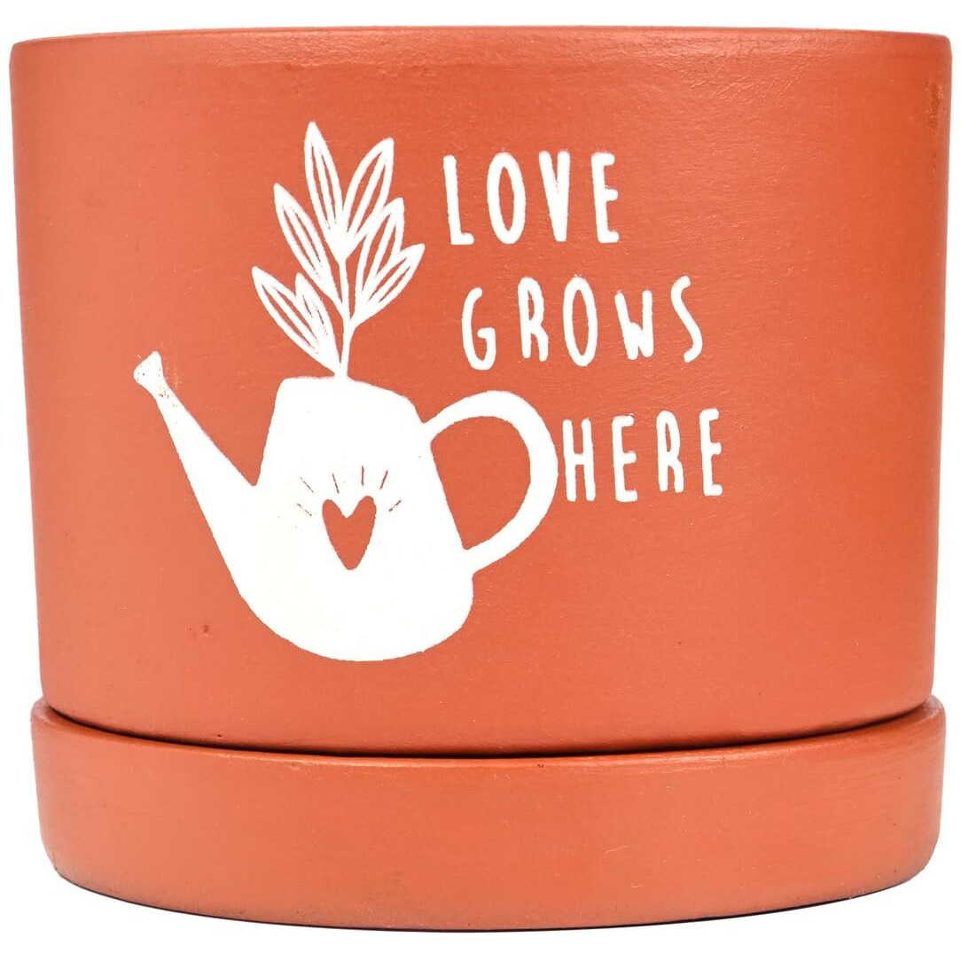 Gathari Terracotta Table Planters for Living Room Indoor Pot for Plant - Planters Pot for Home Decoration Plant Pot for Indoor Plants Pots for Plants (Plant Not Included) (Love Grows with Tray)