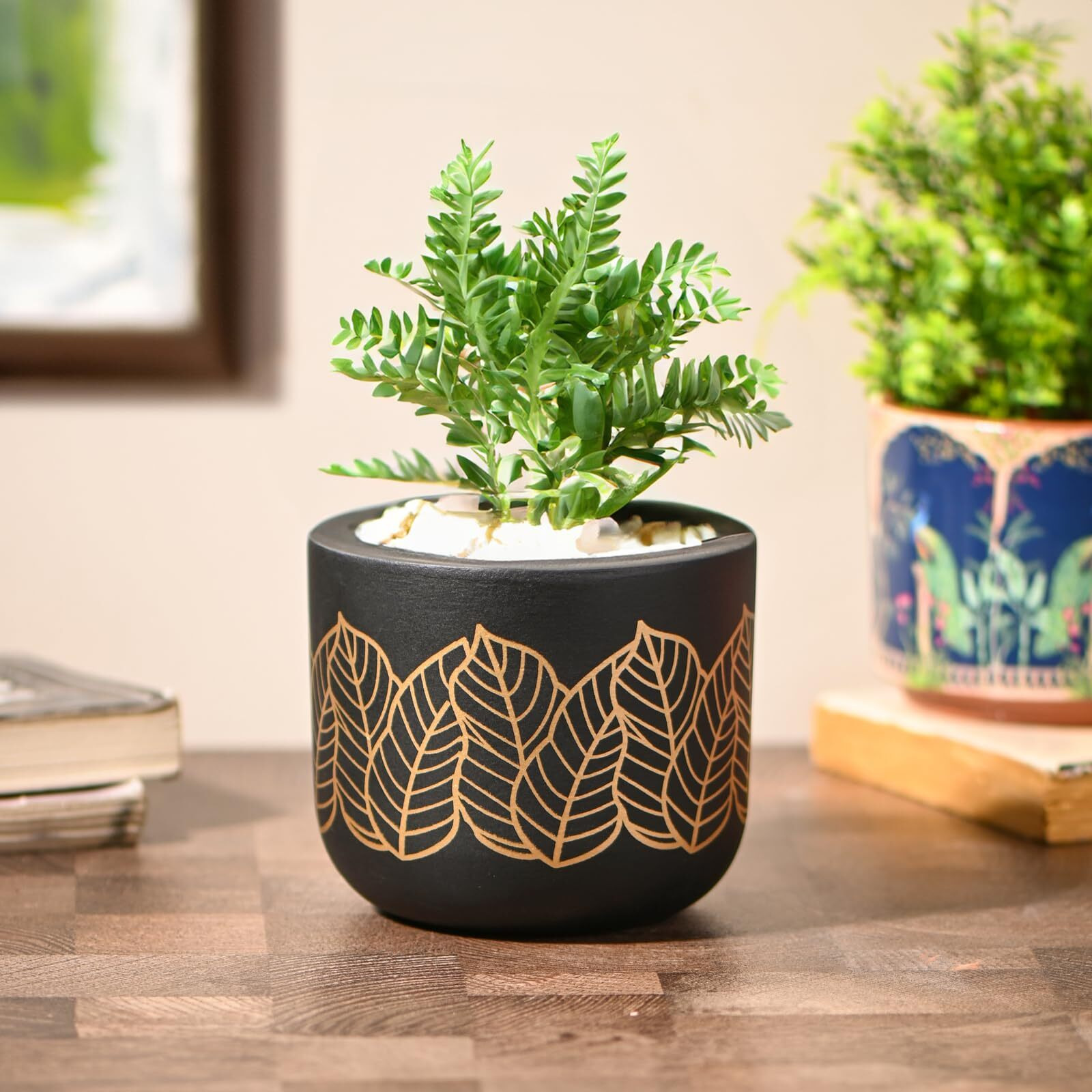Gathari Terracotta Table Planters for Living Room Indoor Pot for Plant - Planters Pot for Home Decoration Plant Pot for Indoor Plants Pots for Plants (Plant Not Included) (Golden Leaf)