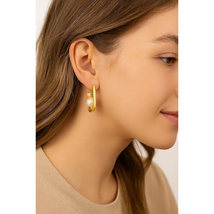 Modern Drop Hoop Earrings - Silver