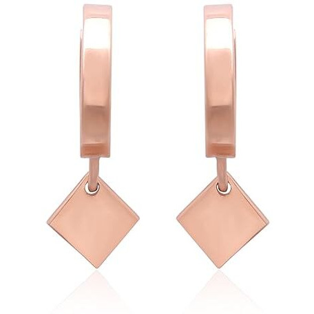 Geometric Square Drop Hoop Earrings - Rose Gold Plated
