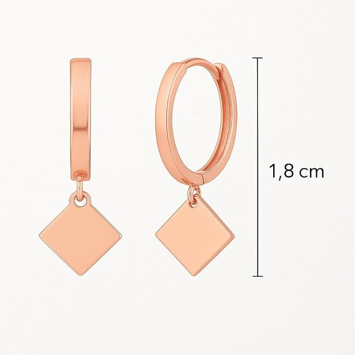 Geometric Square Drop Hoop Earrings - Rose Gold Plated
