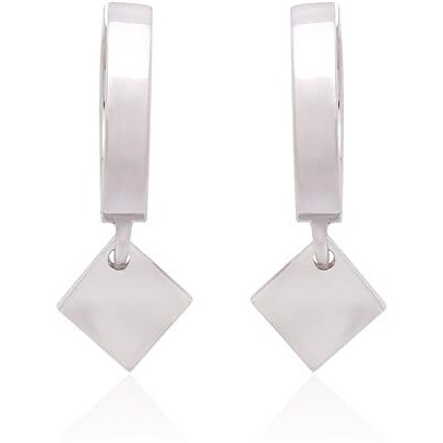 Geometric Square Drop Hoop Earrings - Silver