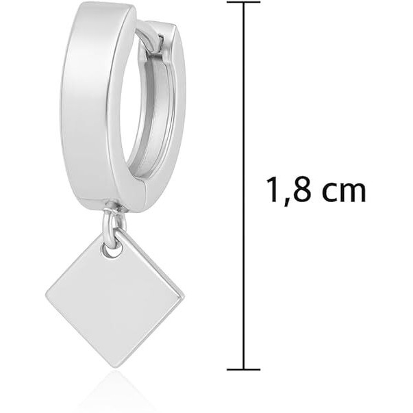 Geometric Square Drop Hoop Earrings - Silver