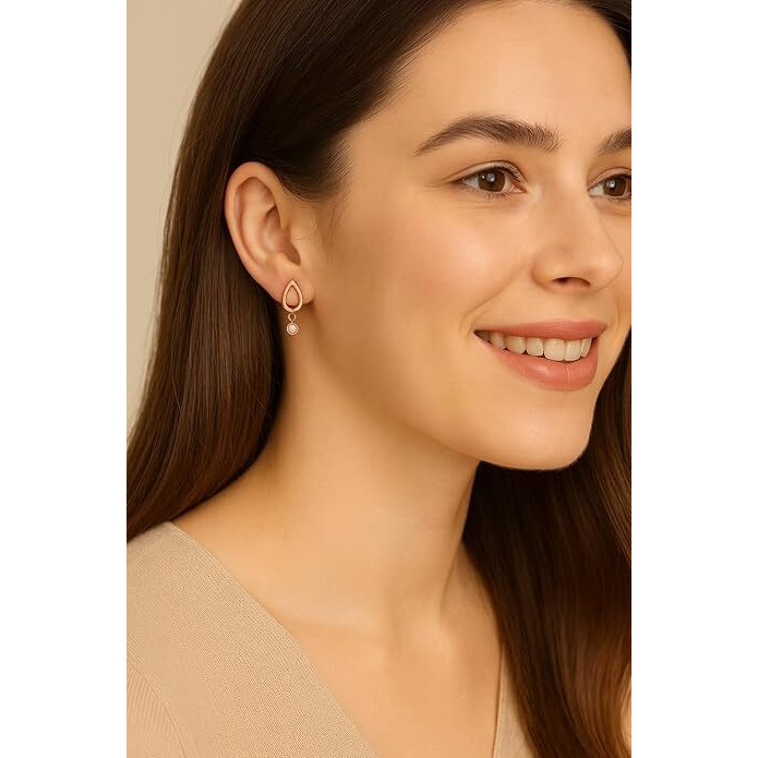 Modern Bar Pearl Hoop Earrings (Rose Gold Plated)
