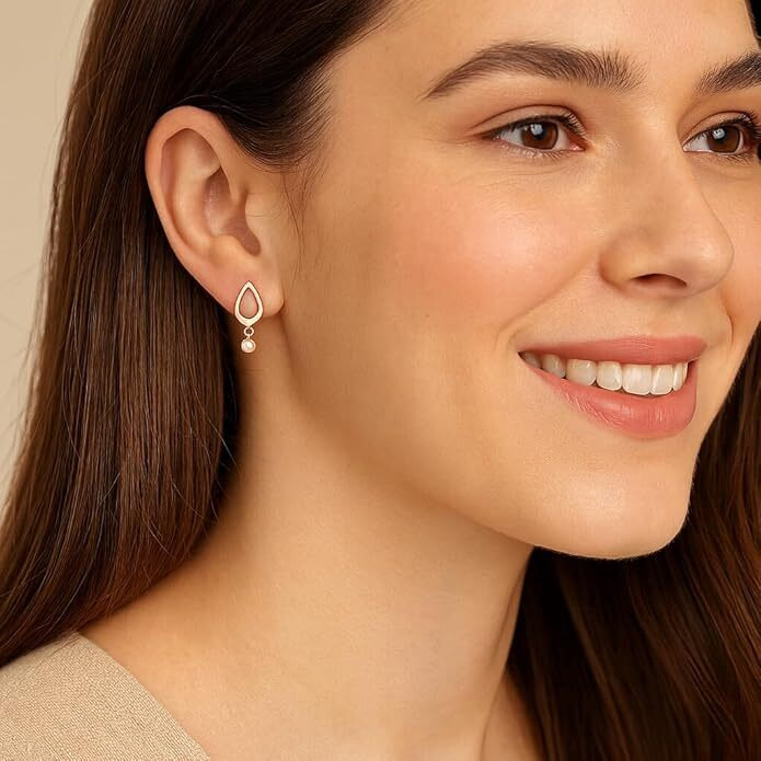 Modern Bar Pearl Hoop Earrings (Yellow Gold Plated)