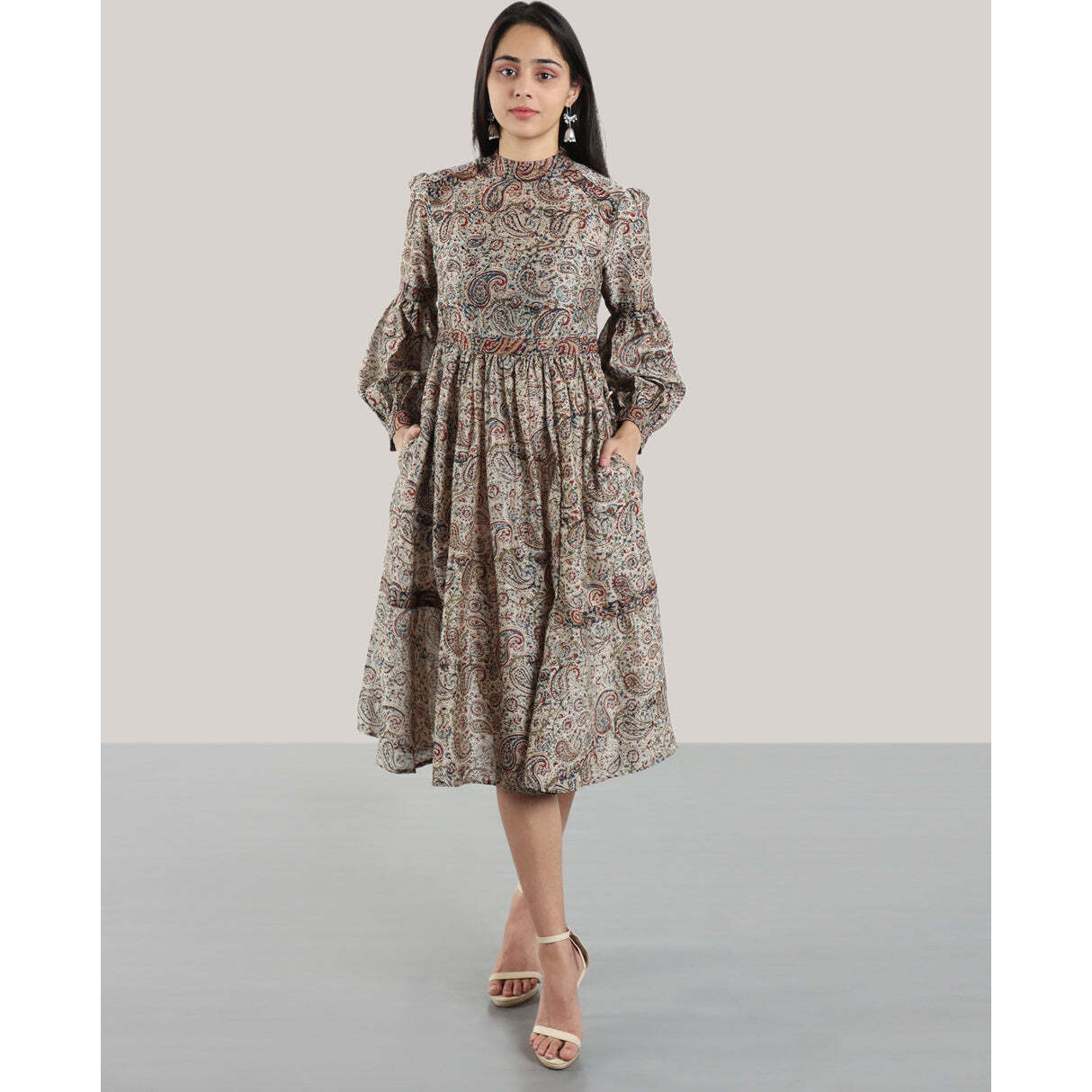 KALAMKARI IRISH  ECRU DRESS L