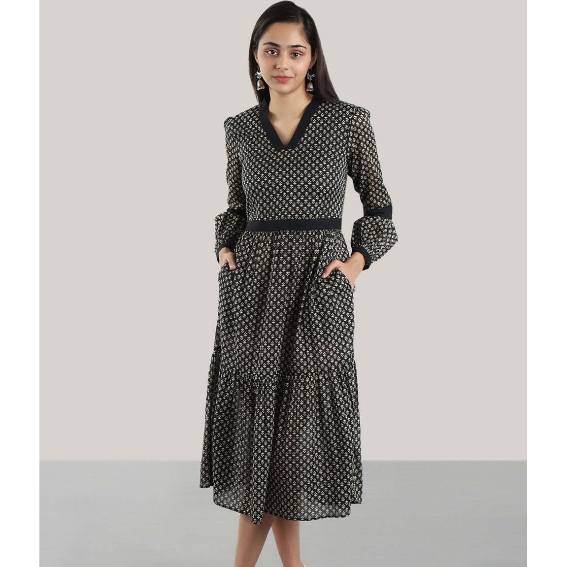 PRINTED SIYAH DRESS L