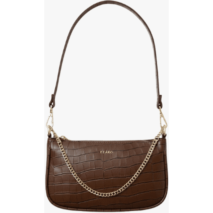 Mocha Croc Luxe Vegan Leather Shoulder Bag - Designer Brown Handbag with Gold Chain | Italian-Inspired Small Vegan Purse for Parties & Daily Use