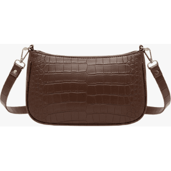 Mocha Croc Luxe Vegan Leather Shoulder Bag - Designer Brown Handbag with Gold Chain | Italian-Inspired Small Vegan Purse for Parties & Daily Use