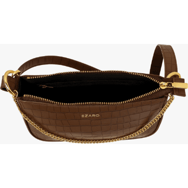 Mocha Croc Luxe Vegan Leather Shoulder Bag - Designer Brown Handbag with Gold Chain | Italian-Inspired Small Vegan Purse for Parties & Daily Use