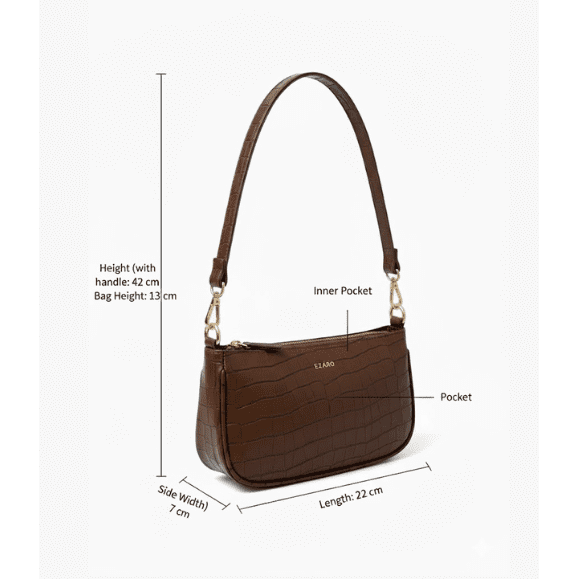 Mocha Croc Luxe Vegan Leather Shoulder Bag - Designer Brown Handbag with Gold Chain | Italian-Inspired Small Vegan Purse for Parties & Daily Use