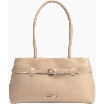 Womens Premium Vegan Leather Shoulder Tote Bag | Slim & Elegant Everyday Handbag with Belt Detail | Lightweight, Spacious & Durable | Cream