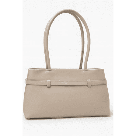 Womens Premium Vegan Leather Shoulder Tote Bag | Slim & Elegant Everyday Handbag with Belt Detail | Lightweight, Spacious & Durable | Cream