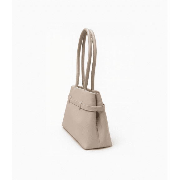 Womens Premium Vegan Leather Shoulder Tote Bag | Slim & Elegant Everyday Handbag with Belt Detail | Lightweight, Spacious & Durable | Cream