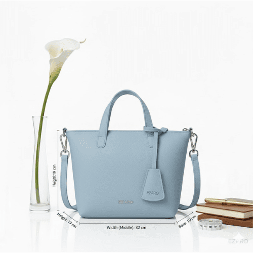 Mini Tote Bag - Premium Vegan Leather | Stylish Shoulder &amp Handbag | Italian-Inspired Design | SkyBlue