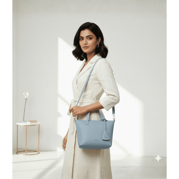 Mini Tote Bag - Premium Vegan Leather | Stylish Shoulder &amp Handbag | Italian-Inspired Design | SkyBlue