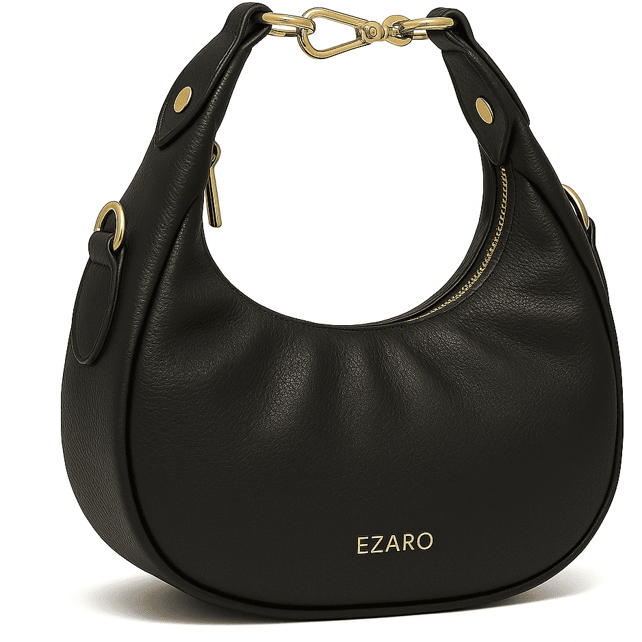 Luna Hobo  Minimalist Vegan Leather Shoulder Bag - Italian-Inspired Crossbody with Gold Accent (Black)