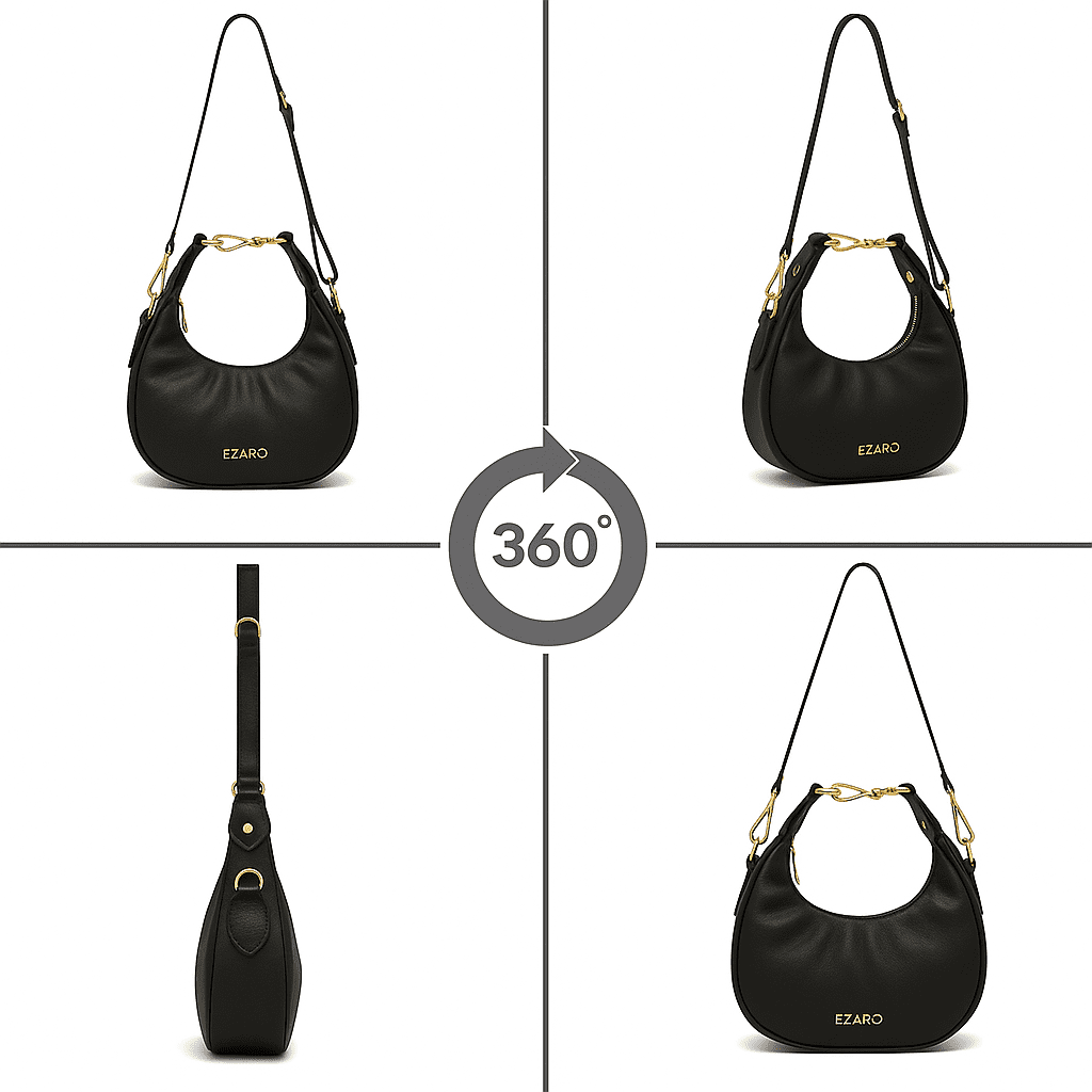 Luna Hobo  Minimalist Vegan Leather Shoulder Bag - Italian-Inspired Crossbody with Gold Accent (Black)