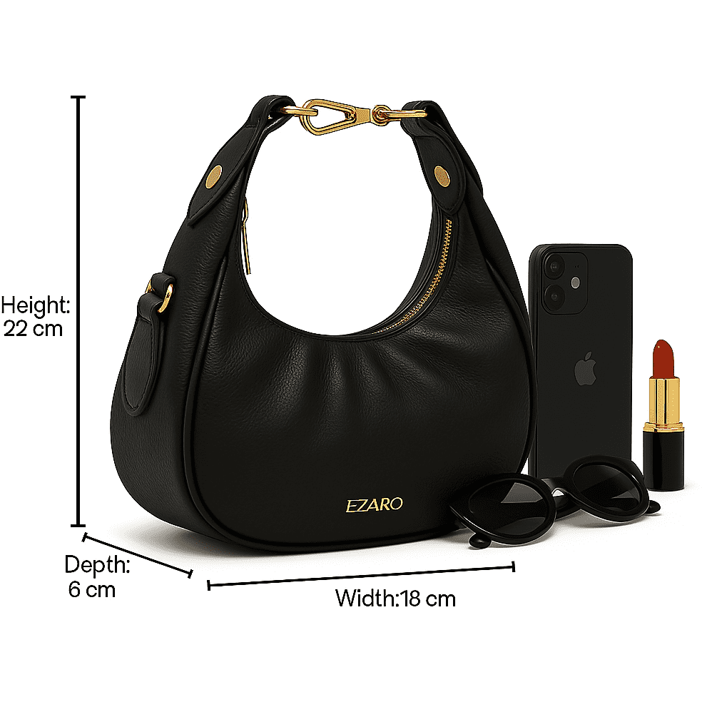 Luna Hobo  Minimalist Vegan Leather Shoulder Bag - Italian-Inspired Crossbody with Gold Accent (Black)