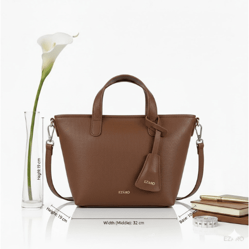 Mini Tote Bag - Premium Vegan Leather | Stylish Shoulder &amp Handbag | Italian-Inspired Design | MocaBrown