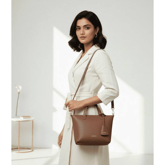 Mini Tote Bag - Premium Vegan Leather | Stylish Shoulder &amp Handbag | Italian-Inspired Design | MocaBrown