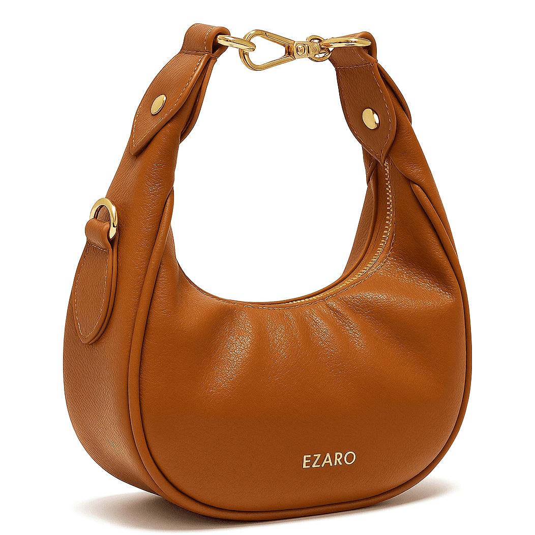 Luna Hobo  Minimalist Vegan Leather Shoulder Bag - Italian-Inspired Crossbody with Gold Accent (Beige/Black/Tan Brown)