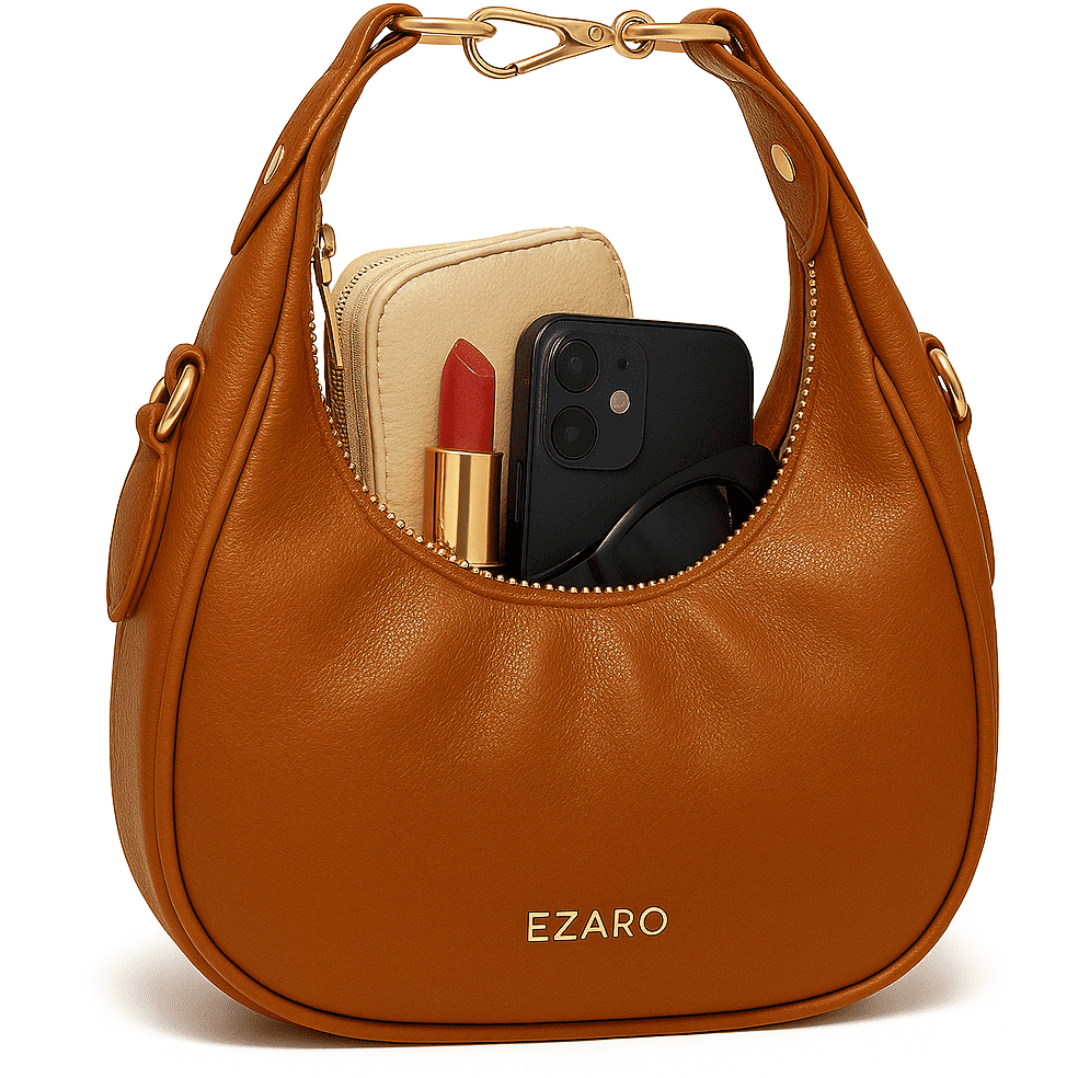Luna Hobo  Minimalist Vegan Leather Shoulder Bag - Italian-Inspired Crossbody with Gold Accent (Beige/Black/Tan Brown)