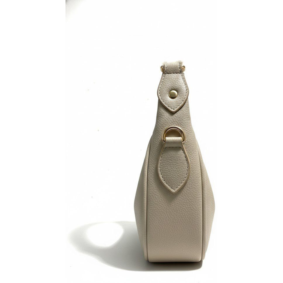 Luna Hobo  Minimalist Vegan Leather Shoulder Bag - Italian-Inspired Crossbody with Gold Accent (Beige)