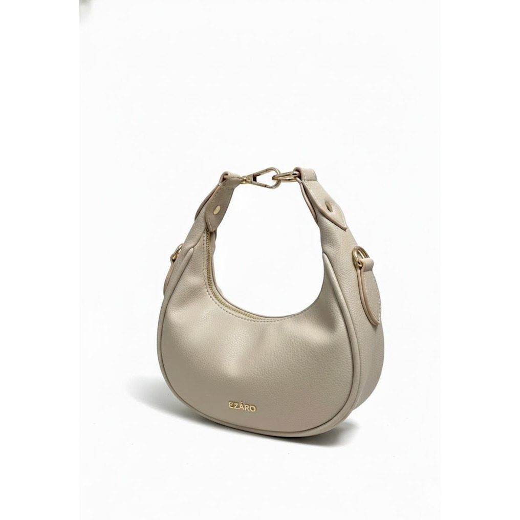 Luna Hobo  Minimalist Vegan Leather Shoulder Bag - Italian-Inspired Crossbody with Gold Accent (Beige)