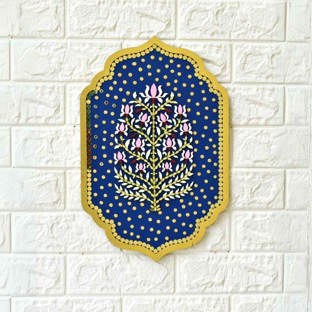 Exquisite Floral Wall Decor with Mirror Accents, Handmade Wooden Plaque