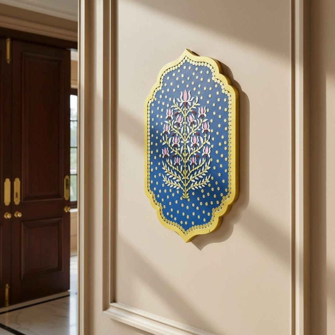 Exquisite Floral Wall Decor with Mirror Accents, Handmade Wooden Plaque