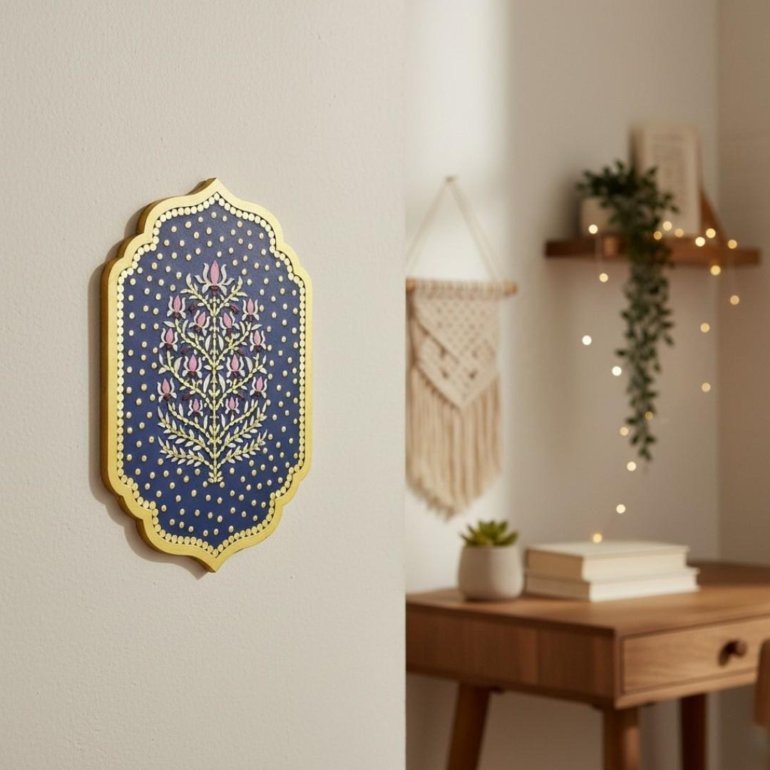 Exquisite Floral Wall Decor with Mirror Accents, Handmade Wooden Plaque