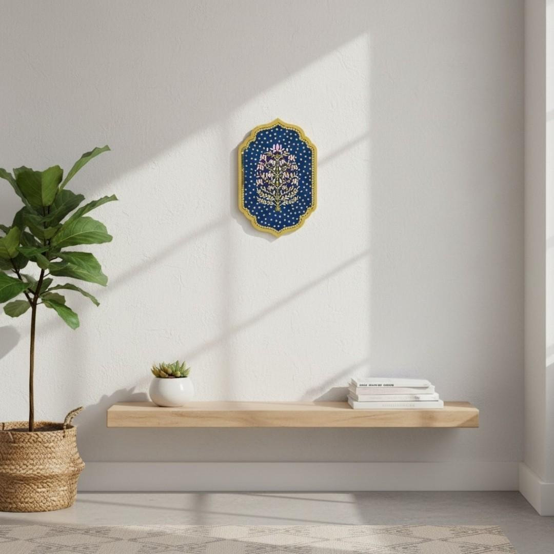 Exquisite Floral Wall Decor with Mirror Accents, Handmade Wooden Plaque