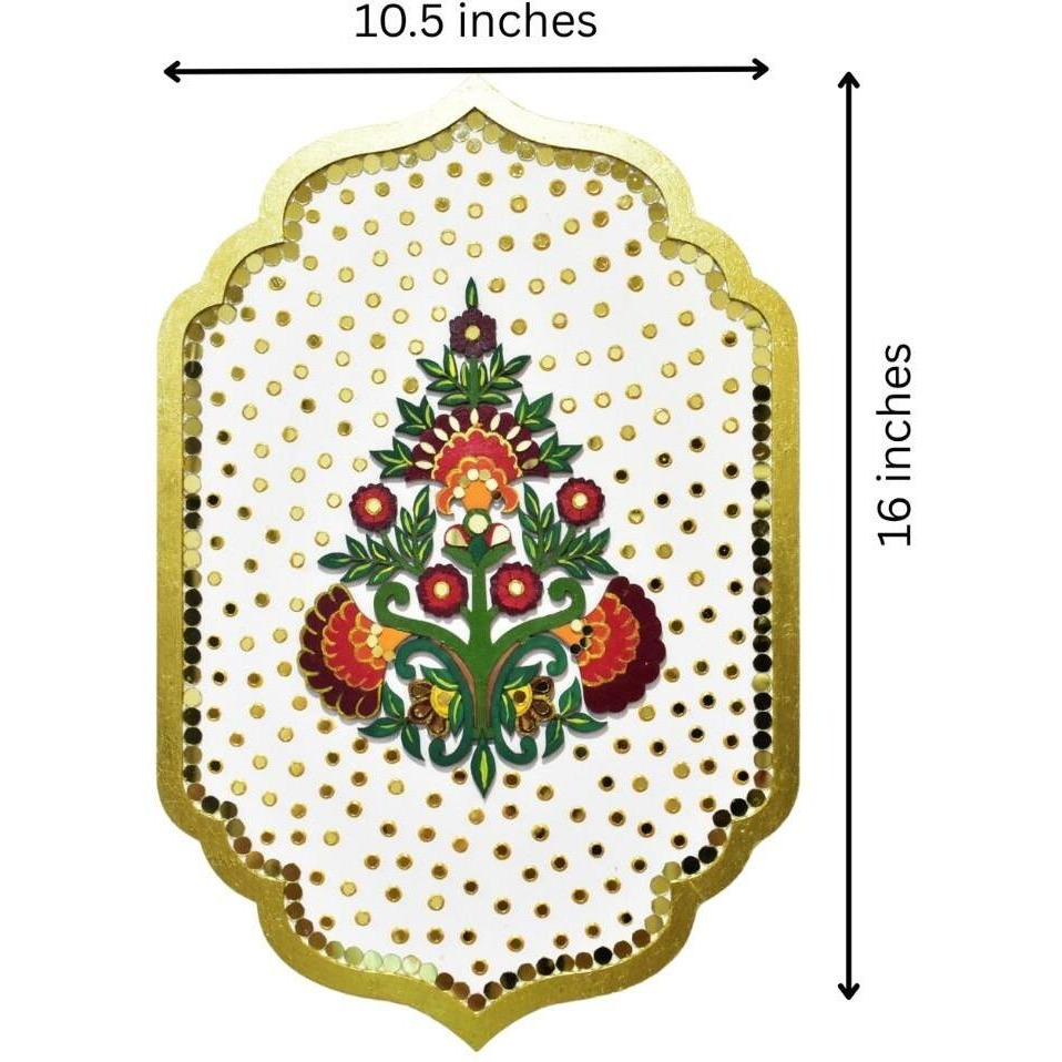 Exquisite Floral Wall Decor with Mirror Accents, Handmade Wooden Plaque