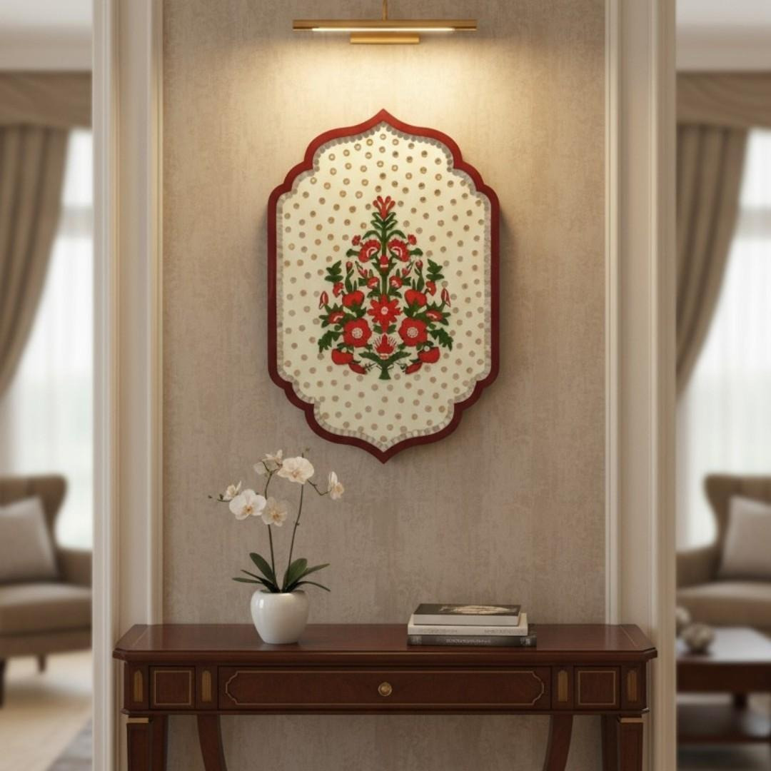 Exquisite Floral Wall Decor with Mirror Accents, Handmade Wooden Plaque