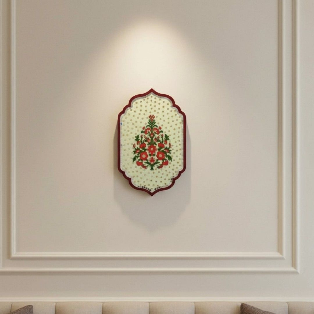 Exquisite Floral Wall Decor with Mirror Accents, Handmade Wooden Plaque