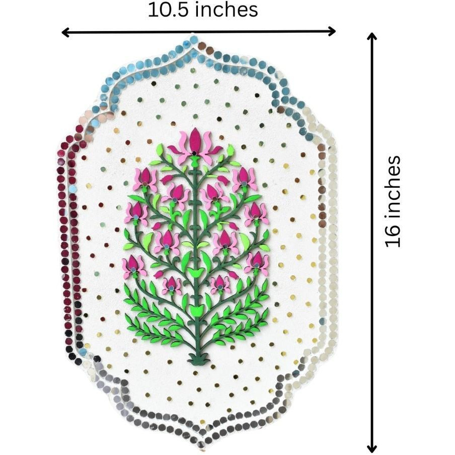 Exquisite Floral Wall Decor with Mirror Accents, Handmade Wooden Plaque