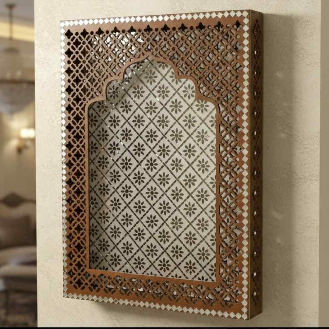 Handcrafted Brown Jharokha with Mirror Work  Wall Decor for Christmas, Diwali & Housewarming