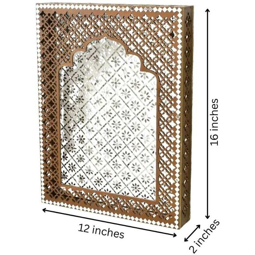 Handcrafted Brown Jharokha with Mirror Work  Wall Decor for Christmas, Diwali & Housewarming
