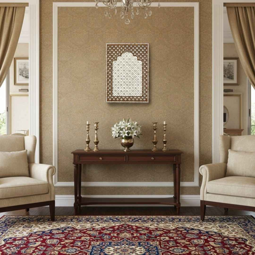 Handcrafted Brown Jharokha with Mirror Work  Wall Decor for Christmas, Diwali & Housewarming
