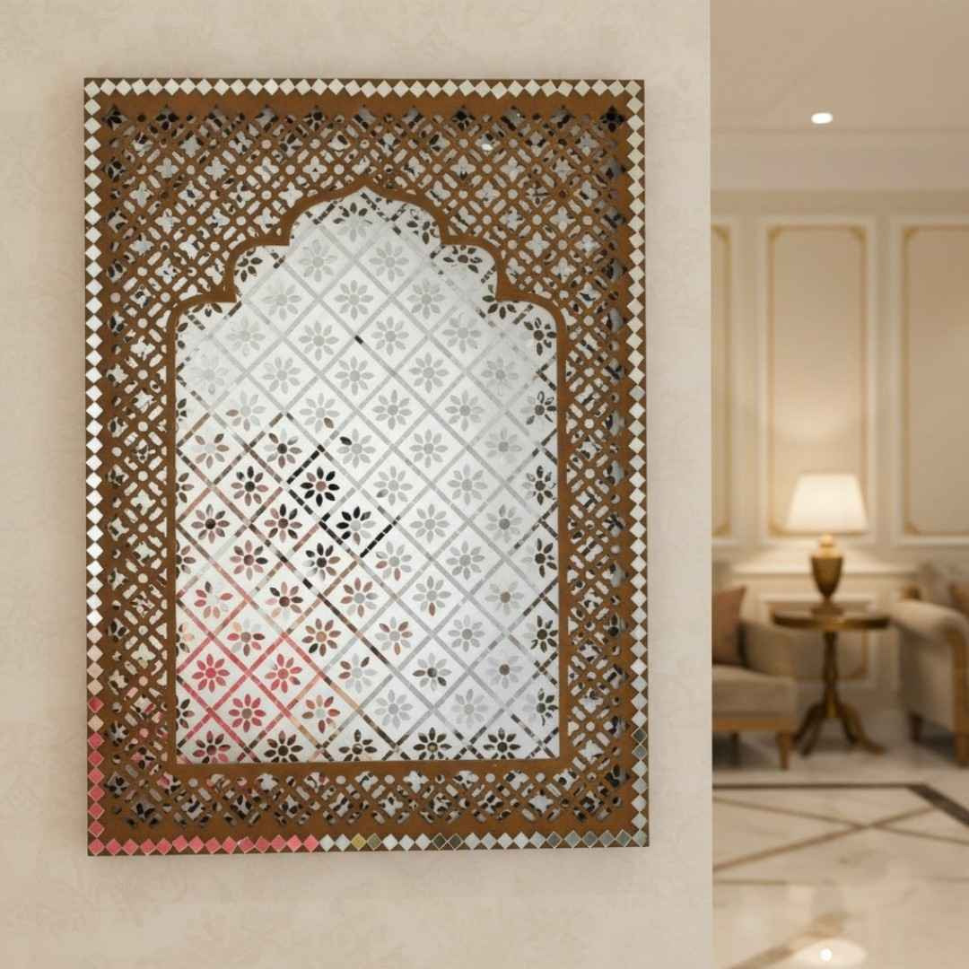 Handcrafted Brown Jharokha with Mirror Work  Wall Decor for Christmas, Diwali & Housewarming