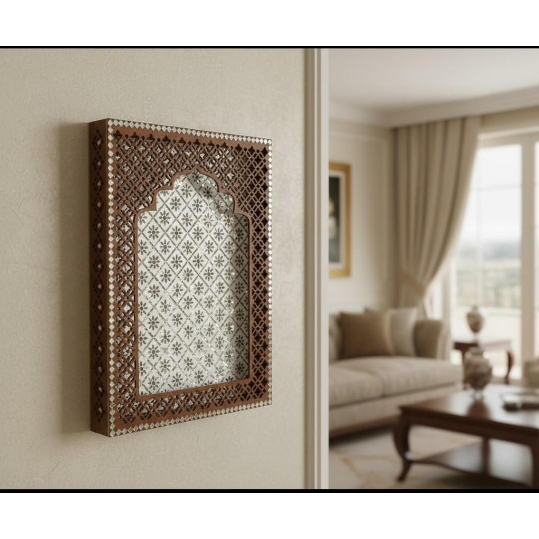 Handcrafted Brown Jharokha with Mirror Work  Wall Decor for Christmas, Diwali & Housewarming