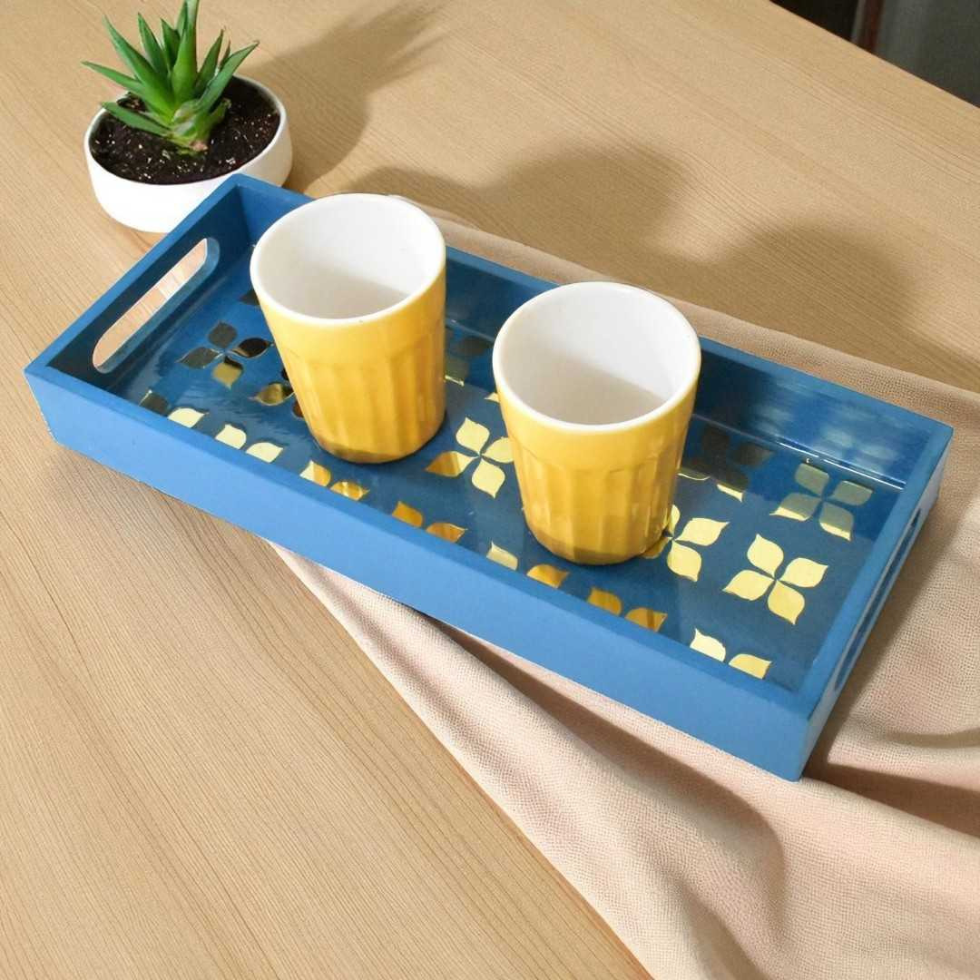 Blue Wooden Tray with Mirror & Resin Design  Handmade Christmas, Housewarming Gift