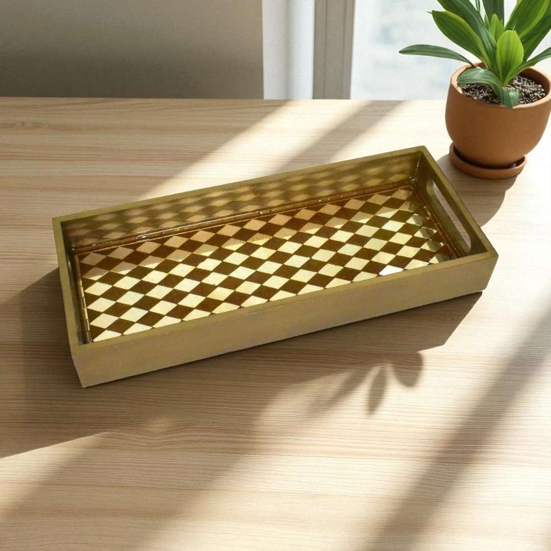 Elegant Gold Resin Tray  Handmade Gift for Home & Festive Use
