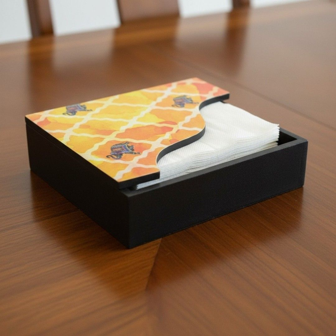 Elephant Print Wood Tissue Holder Box, Napkin Holder