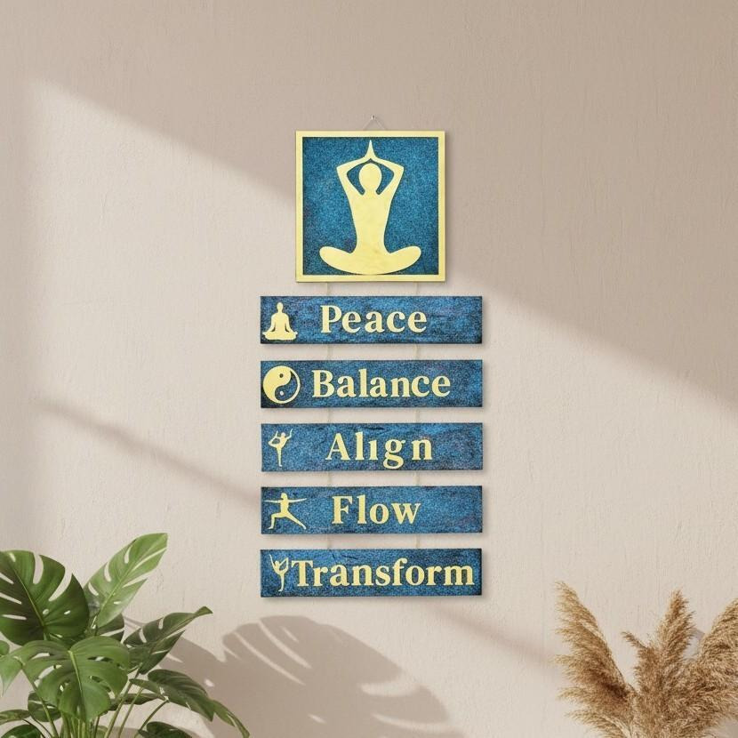 Handcrafted Yoga-Themed Wall Hanging  Peace, Balance, Align, Glow & Transform